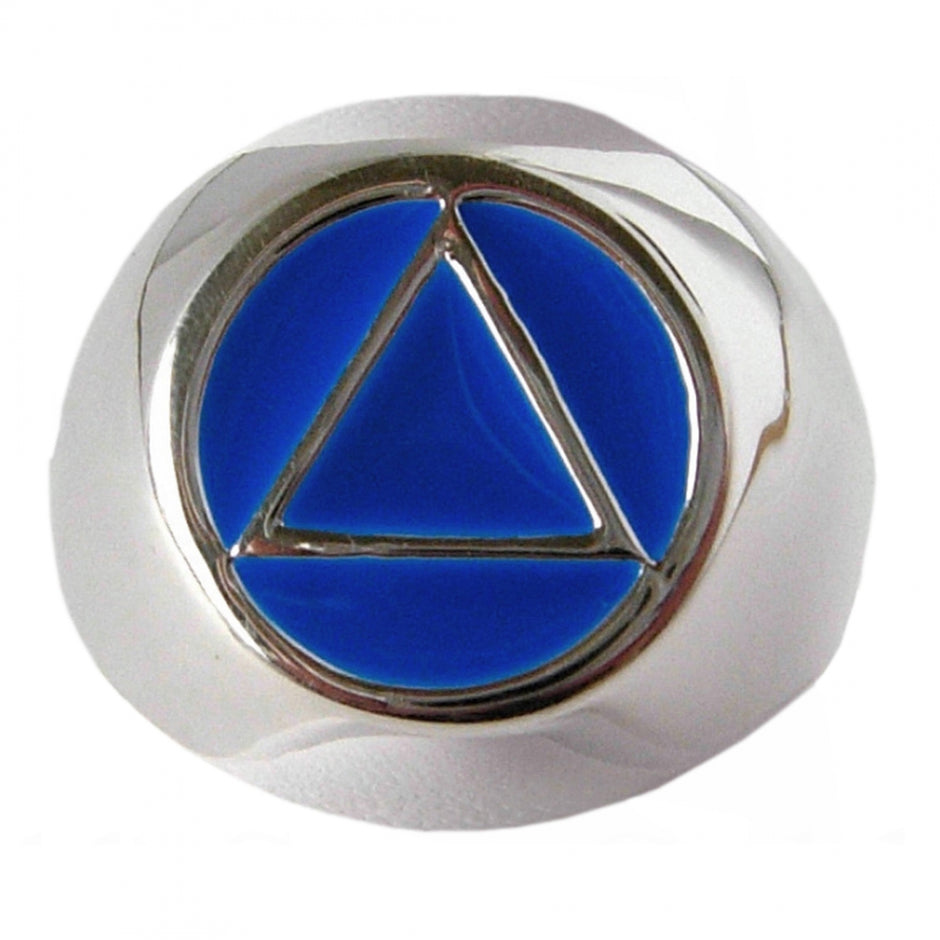 Elevated Sterling Silver Men's AA Symbol Ring with Blue Enamel Inlay ...