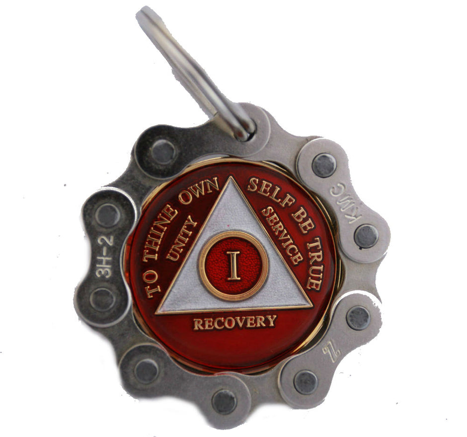 Recovery Star Keychain Revving up Recovery Keychain - AA Chip Holder Keychain Crafted From a ...