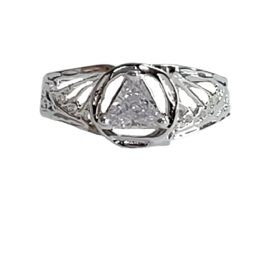 Twilight Triangle AA Ring - Sterling Silver Filigree Style with CZ Stone