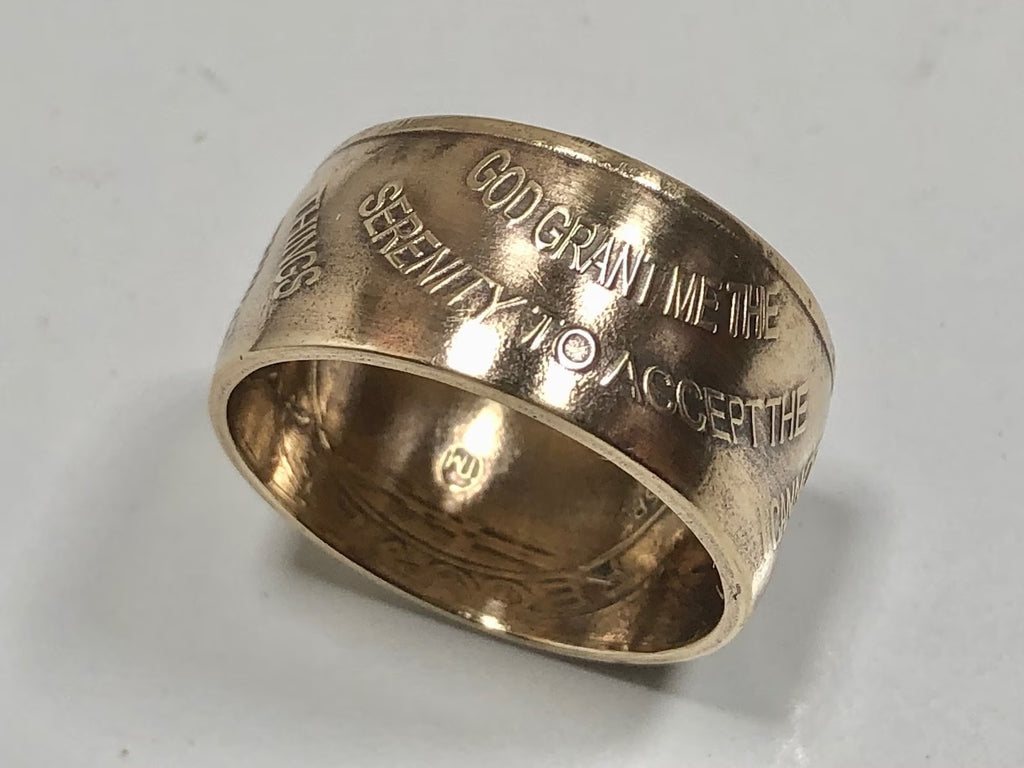 Peaceful Bronze Sobriety Coin Ring - Handmade AA Chip Ring for Your Recovery Journey