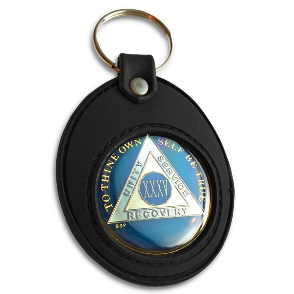 Universal AA Medallion or Coin Holder Keychain Black Soft Silicone