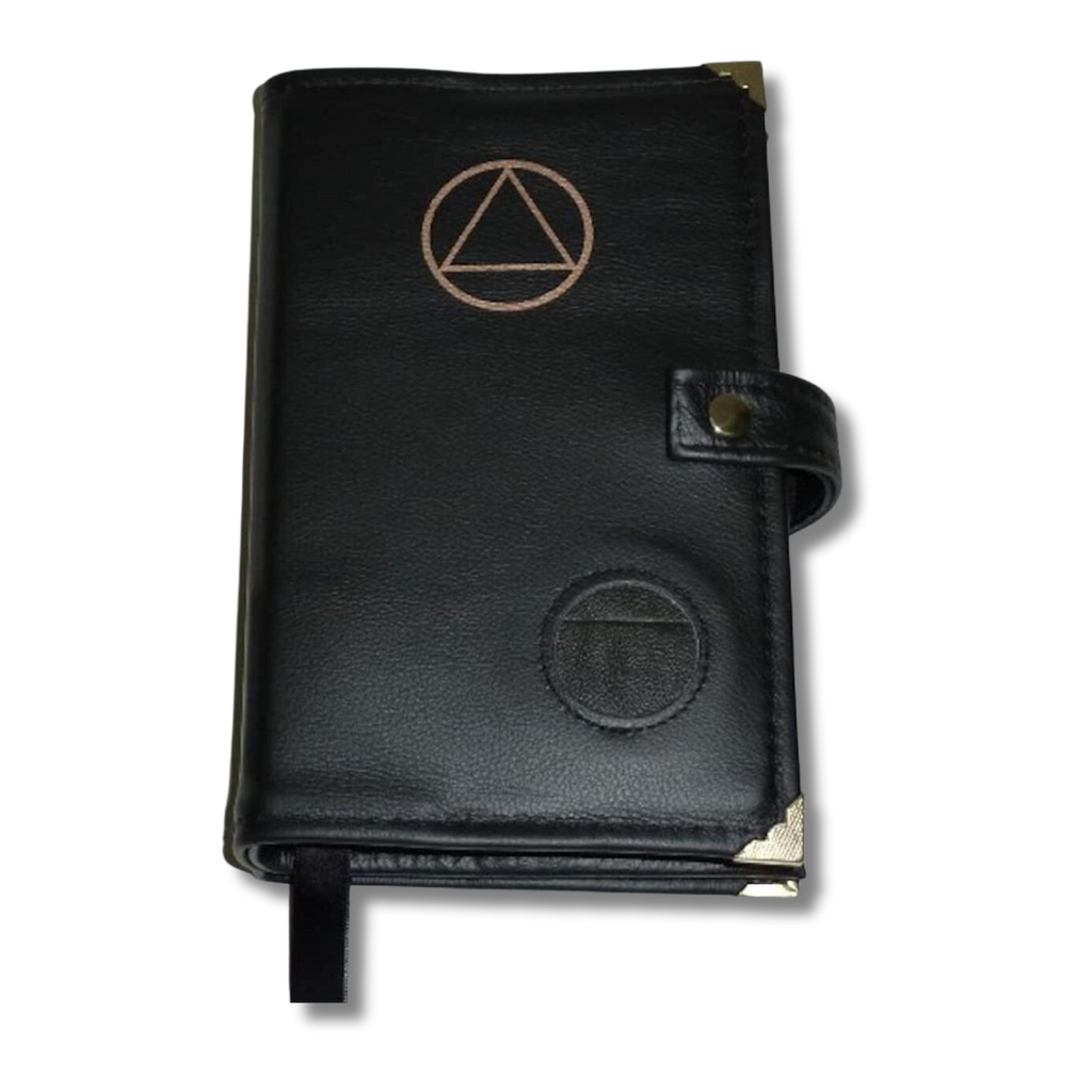 Premium Black Leather AA Big Book Cover With AA Symbol And A Medallion premium-black-leather-aa-big-book-cover-with-aa-symbol-and-a-medallion