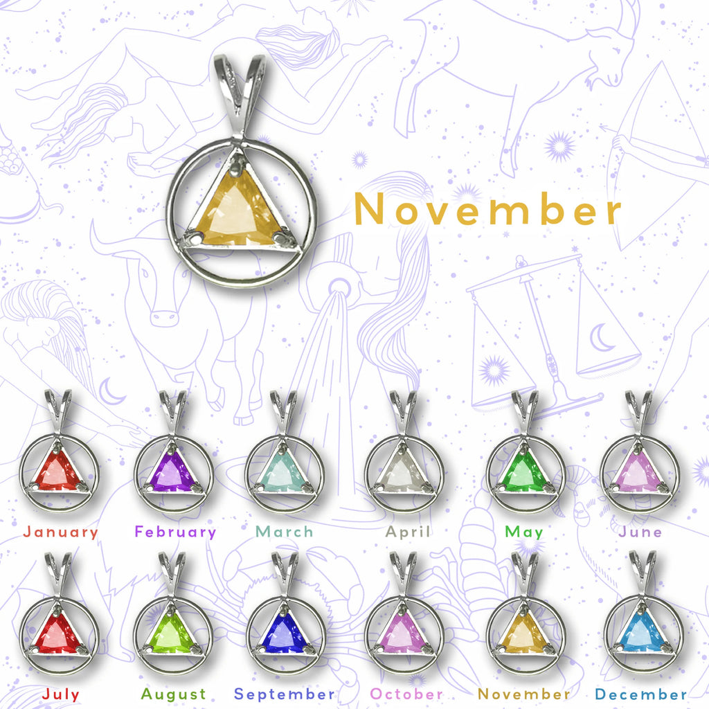 Triangle of Birthstone AA Sterling Silver Pendant - Available in 12 Different Colors